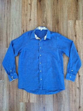 Womens 100% Italian Linen Long Sleeve Button Up Blouse Blue Size Small Beach